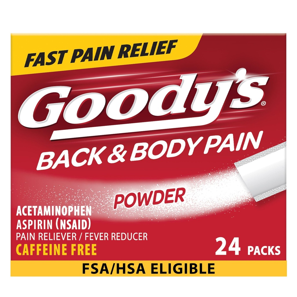 Poudre de soulagement de la douleur du dos et du corps de Goody, 24 ct (paquet de 1)
