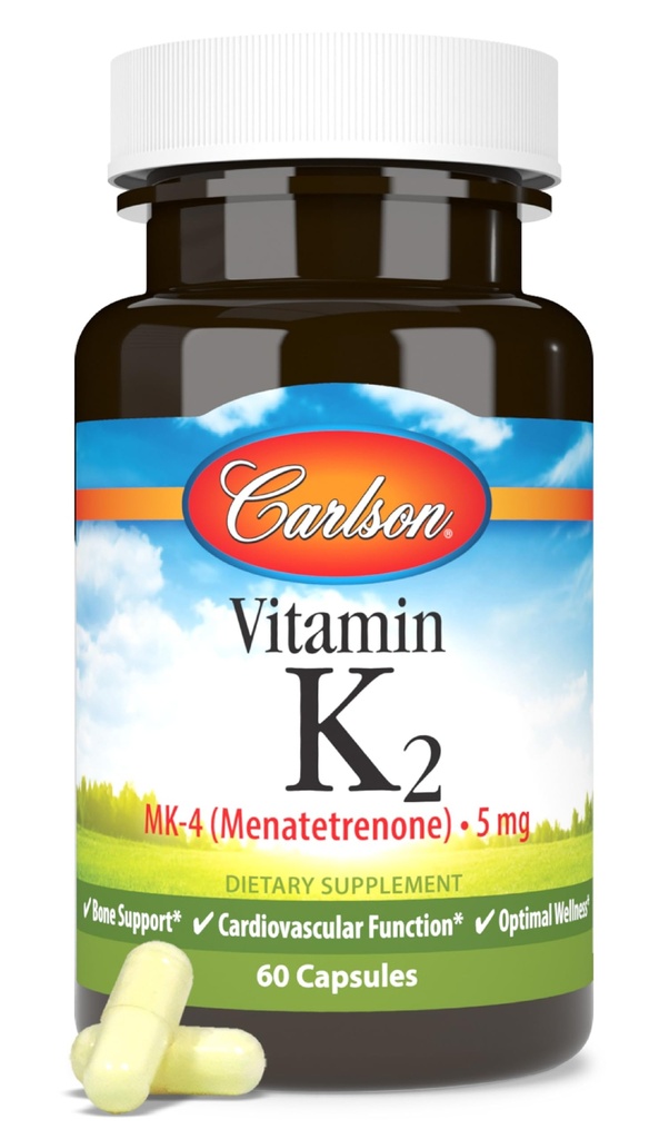Carlson - Vitamin K2, MK-4 (Menatetrenone), Vitamin K Supplement, Knochen & Herz Gesundheit, K2 Vitamin, Sojafrei, 60 Kapseln
