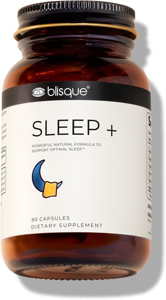 Blisque – Natürliche Schlafhilfe Ergänzung für Schlafunterstützung | Doctor-Approved | mit Melatonin, Valerian Root, und Leidenschaft Blume | 90 Kapseln | Vegan