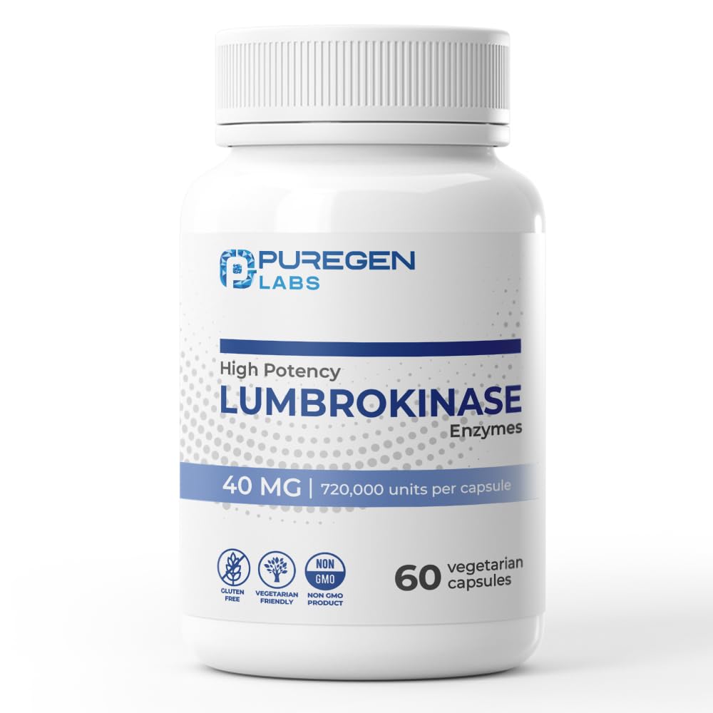 Puregen Labs Lumbrokinase 40mg pro Kapsel High Potency Supplement | High Activity Lumbrokinase Enzymes | No Harmful Additives | Non-GMO | Gluten Free | Made in USA - 60 Vegetarische Kapseln