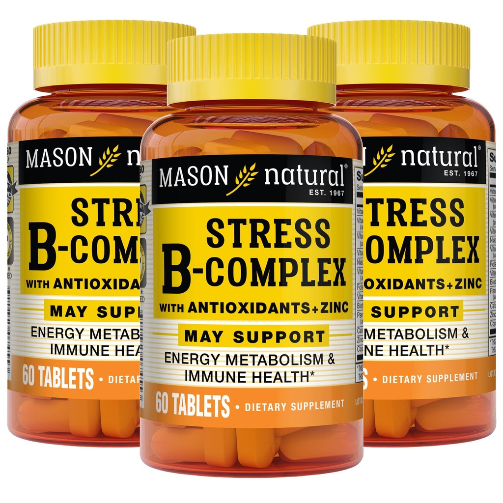 MASON NATURAL Stress B,Komplex mit Antioxidantien + Zink, 6 Monate Versorgung, Dual-Action-Formel, unterstützt Energie Stoffwechsel & Immune Gesundheit, 3 Pack