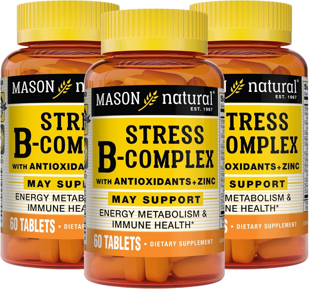 MASON NATURAL Stress B,Complex with Antioxidants + Zinc, 6 Month Supply, Dual Action Formula, Supports Energy Metabolism & Immune Health, 3 Pack