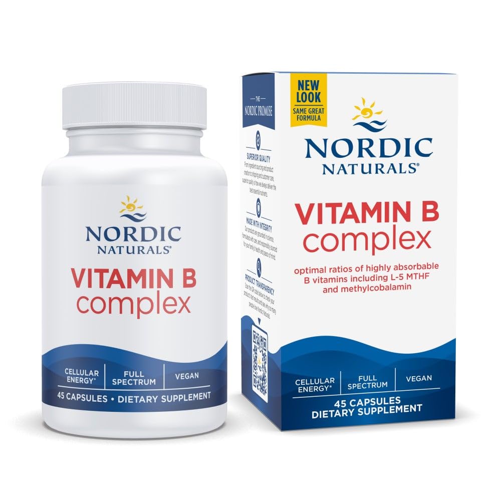 Nordic Naturals Vitamin B Complex - 45 Kapseln Thiamin, Riboflavin, Niacin, B6 & B12, Folate, Biotin, Pantothensäure Herz Gehirn Gesundheit, Energie, Stoffwechsel Nicht-GVO Servierungen