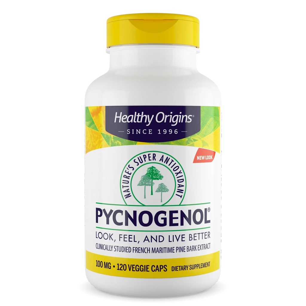 Origines saines Pycnogénol 100 mg (Super Antioxydant de la nature, non-OGM, sans gluten, soutien cardiovasculaire), 120 capsules végétatives