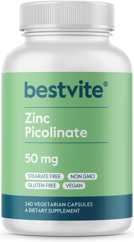 BESTVITE Zink Picolinat 50mg (240 vegetarische Kapseln) - No Stearates - Vegan - Non GMO - Glutenfrei