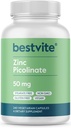 BESTVITE Zink Picolinat 50mg (240 vegetarische Kapseln) - No Stearates - Vegan - Non GMO - Glutenfrei
