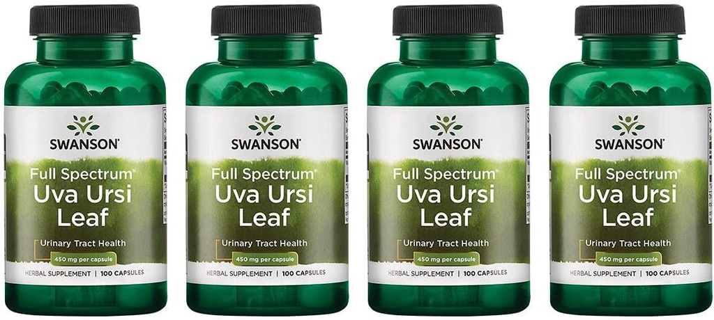 Swanson Full-Spectrum Uva Ursi Leaf - Supplément à base de plantes pour soutenir la santé du rein et du trac urinaire - Peut soutenir la fonction et la santé du système cardiovasculaire - (100 capsules, 450mg chacune) 4 Pack