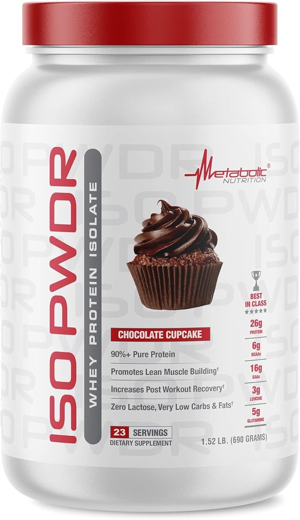 Metabolic Nutrition Whey Protein Isolate ISO PWDR Chocolate Cupcake, 1.54lb, 23 Servierungen, 26g Protein, Fast Digesting, Zero Carbs, Delicious Flavor, Sehr Low Carbs & Fat, Zero Lactose