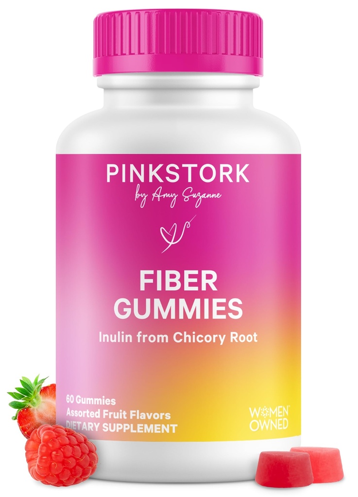 Gommies de fibre prénatale pour femmes - 3g Inuline prébiotique de la racine de chicorée - Adoucisseurs naturels de la grossesse et du tabouret postpartum pour la constipation et la santé digestive - 60 éponges de fibre végétalienne