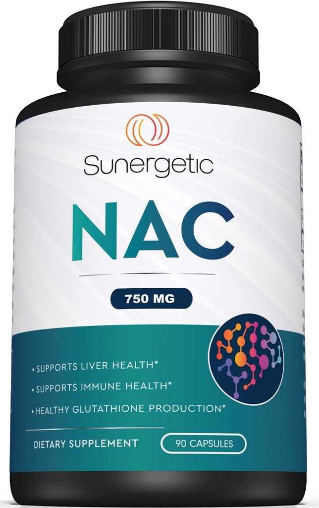 Supplément Premium NAC N-acétyl Cysteine – 750mg par gélule – Soutient la santé du foie, de la détox immunitaire, cellulaire et respiratoire – 90N Capsules d'acétyl Cysteine