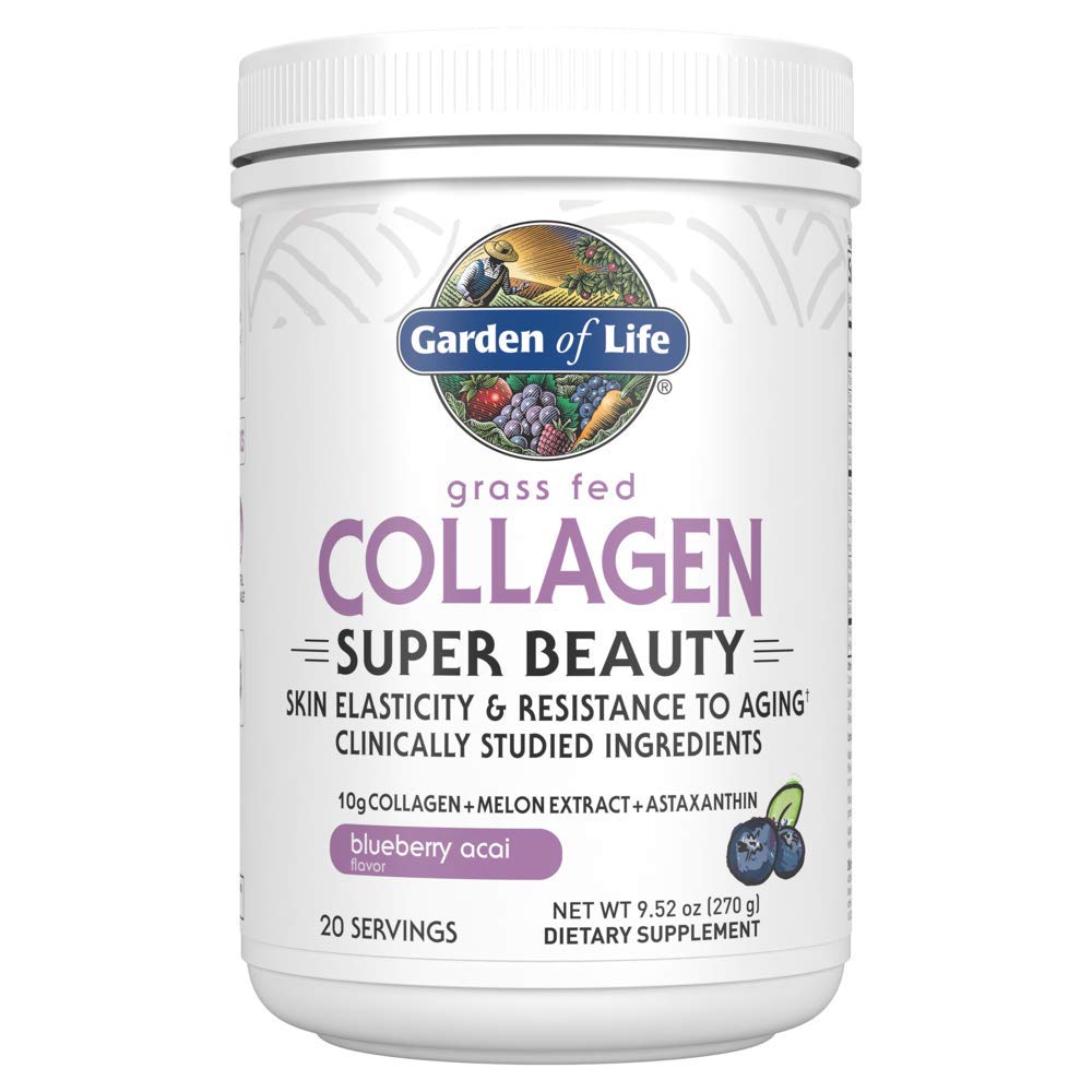 Garten des Lebens Gras Fed Collagen Super Beauty Powder - Blueberry Acai, 20 Servierungen, für Frauen Haut Haarnägel Gelenke, Collagen Peptides Powder + Protein Supplements