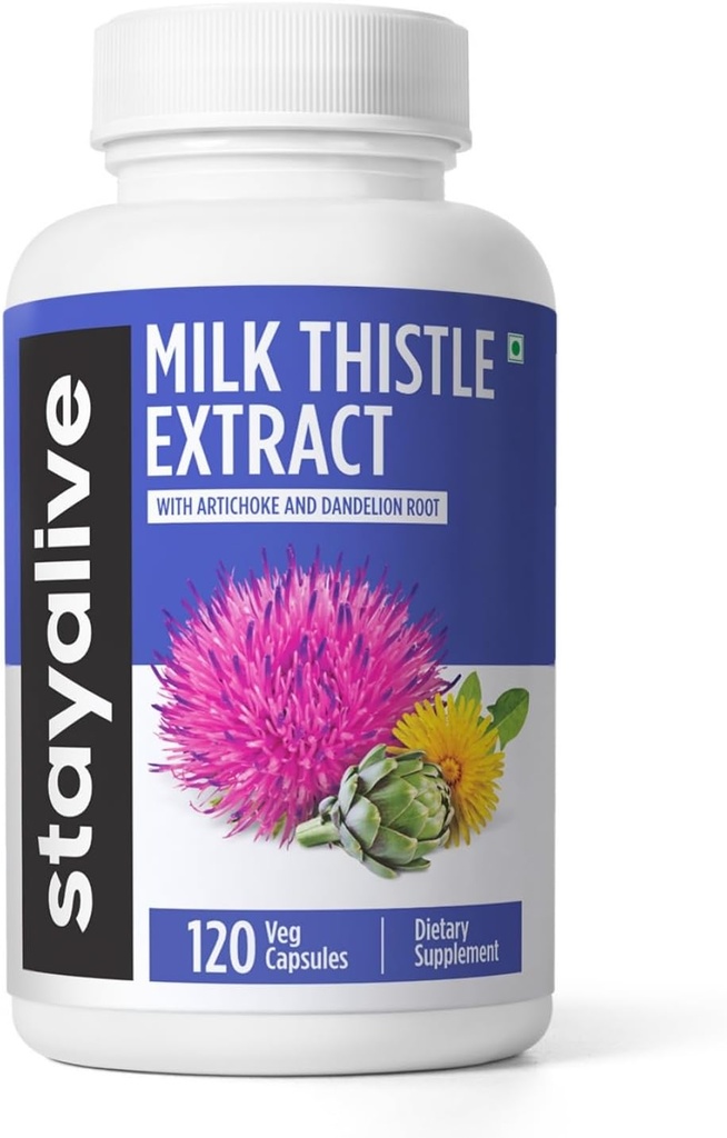 STAY ALIVE Milchdistel-Ergänzung mit Dandelion Wurzel- und Artichoke-Extrakt, 80% Silymarin-Komplex, 120 Pillen, 100% reine Artichoke Blatt-Extrakt-Pulver, nicht GMO & Gluten-freie Kräuterkapseln