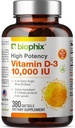 Biophix Vitamin D-3 10000 IU 380 Softgels - hochkarätig in extra Virgin Olivenöl Non-GMO Soy-Free unterstützt starke Knochen Immungesundheit