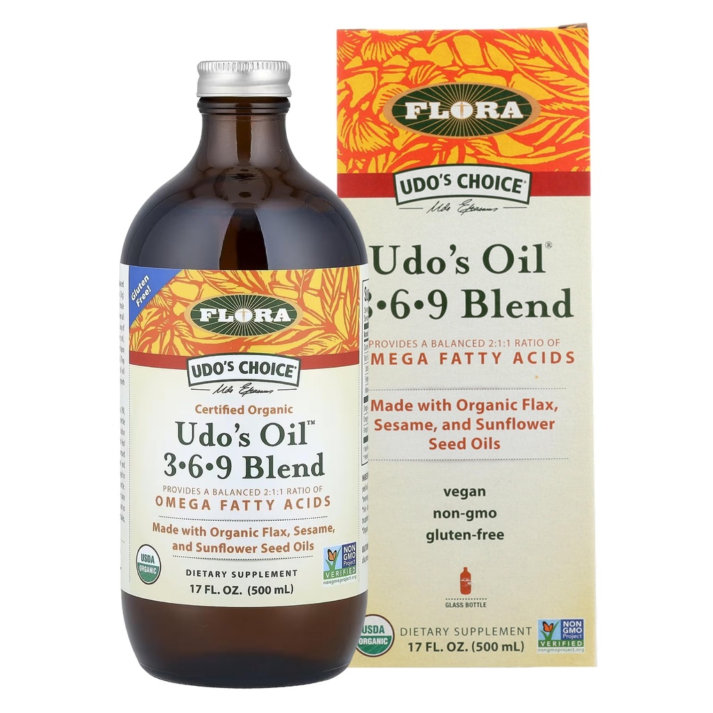 Flora Udo's Oil 3-6-9 Blend - Vegan Omega-3 & Omega-6 Öl - Enthält Organisches Kokosöl, Flax Seed Oil & More - Halten Sie Chilled - 17 fl. oz.