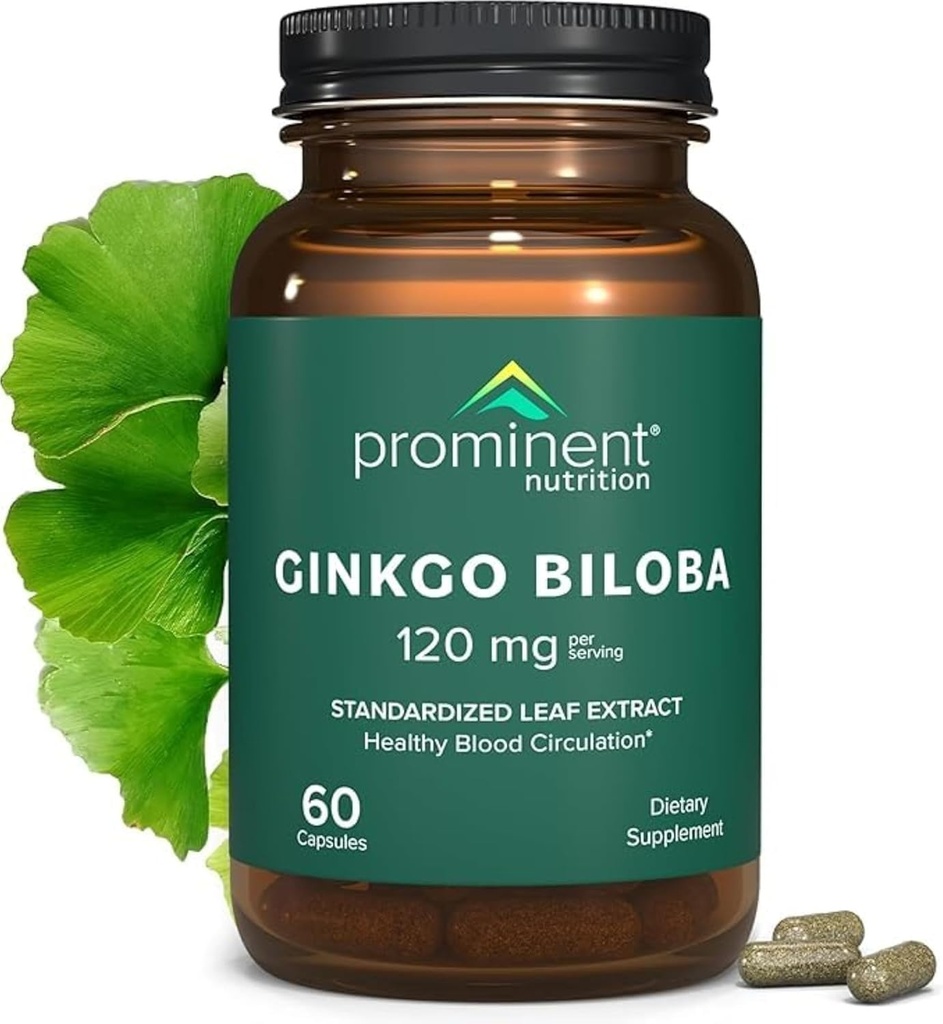 Prominent Nutrition Ginkgo Biloba 120mg - Ginkgo Biloba Blatt-Extrakt, Kräuter-Ergänzungen zur Unterstützung von Memory & Focus- Vegan, Non-GMO, Gluten-frei, Soja-frei, 60 Tage Versorgung - 1 Pack