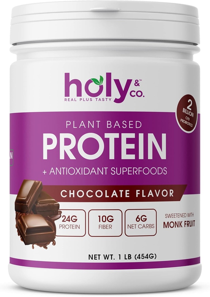 Holy & Co. mélange de protéines à base de plantes Shake, sans gluten chocolat aromatisé, casher, pour les hommes et les femmes, 2 milliards de probiotiques, sucre de fruit Monk- 16 oz (1 LB)