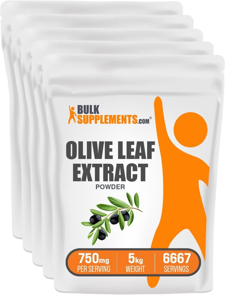 BulkSupplements.com Olivenöl Blatt Extrakt Pulver - Kräuterergänzung, Antioxidans Quelle, Olivenöl Blatt Pulver - Glutenfrei, 750mg pro Servierung, 1kg (2.2 lbs) (Pack mit 5)