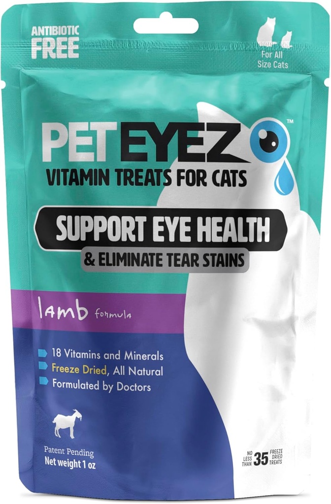 PetEyez Vitamin Treats für Katzen - Tear Stain Remover - Augengesundheit Unterstützung - Reduziert Juckreiz & Allergien - Lamb Flavor - 1oz