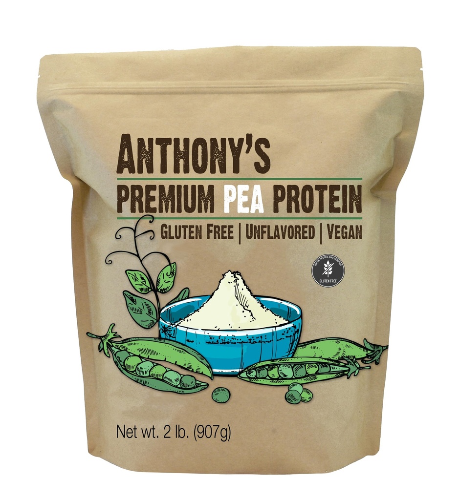 Anthony's Premium Pea Protein, 2 lb, Pflanzenbasiert, Glutenfrei, Unflavored, Vegan, Keto Friendly, Hergestellt aus Erbsen