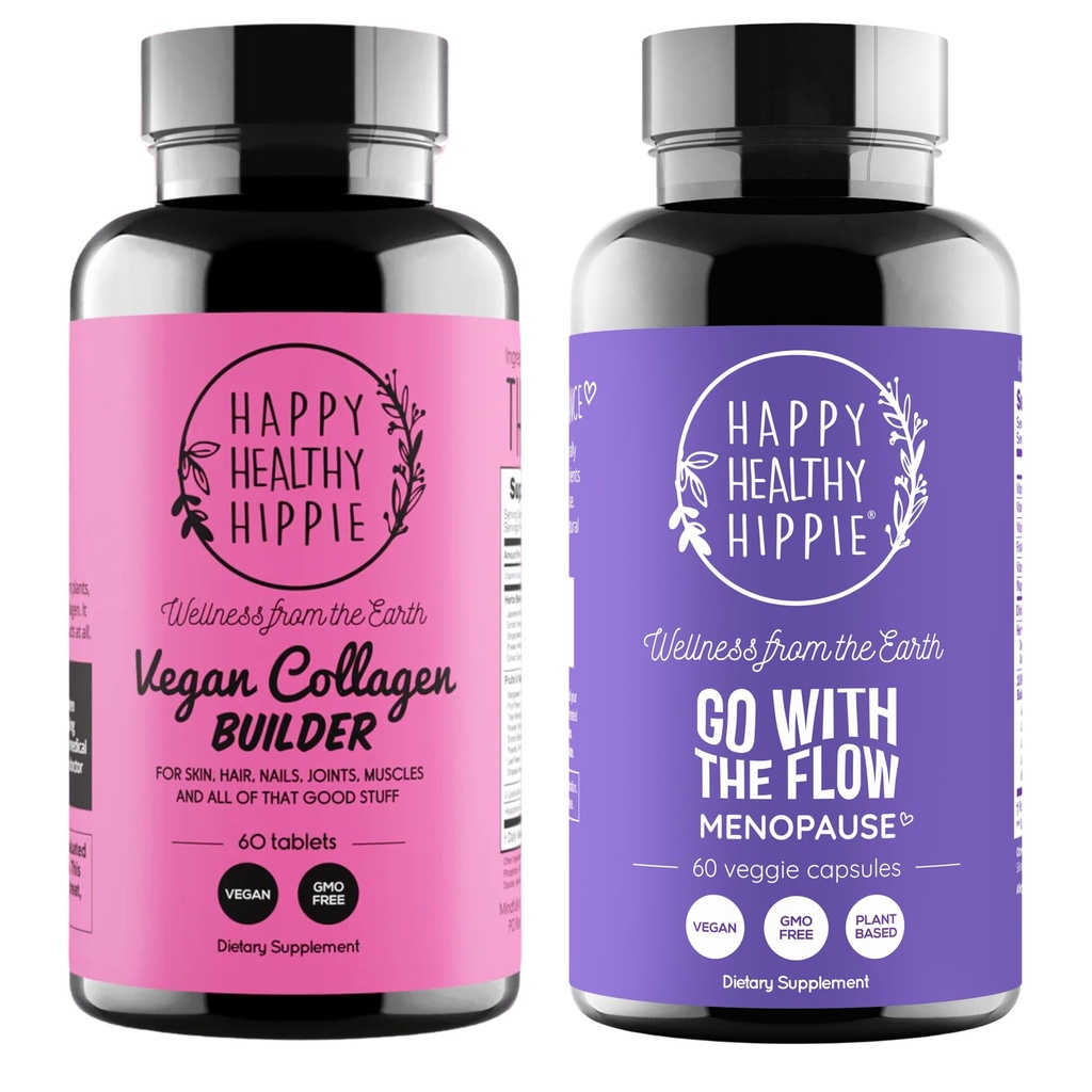 Happy Healthy Hippie Gehen Sie mit der Flow Menopause Unterstützung & Vegan Collagen Builder Collagen Pillen
