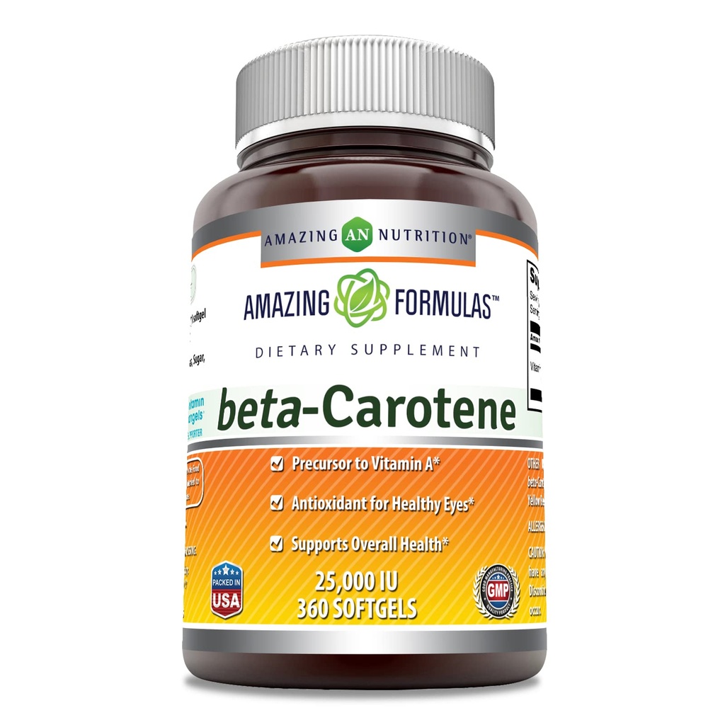 Erstaunliche Formeln Beta Caroten Ergänzung | 25000 IU | 360 Softgels | Non-GMO | Gluten-Free | Made in USA