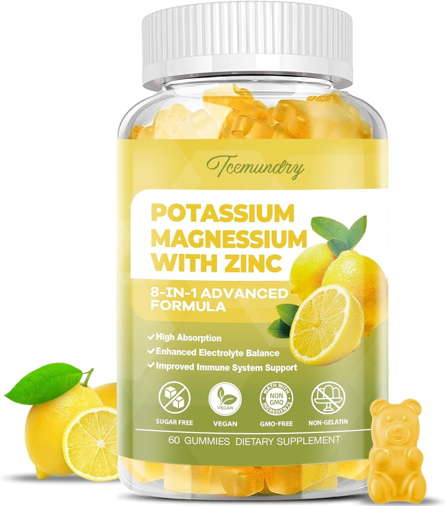 Supplément de potassium Gummies pour adultes: Citrate de potassium 99 mg - Supplément de magnésium de potassium pour le muscle, l'électrolyte, l'énergie