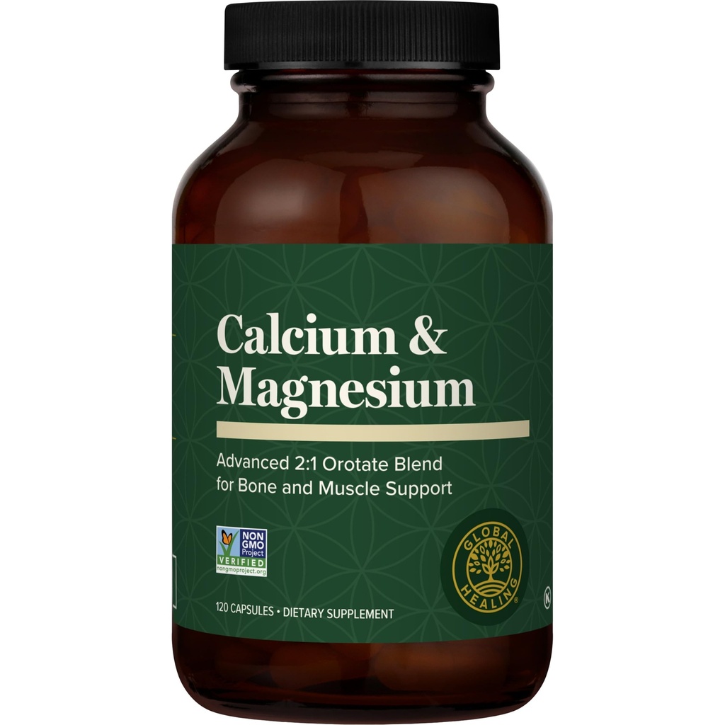 Global Healing Calcium and Magnesium Orotate - Bone Strength Supplement for Women and Men - Helps Support Strong Teeth and Cardiovascular Health for Normal Muscle Function - 120 Capsules