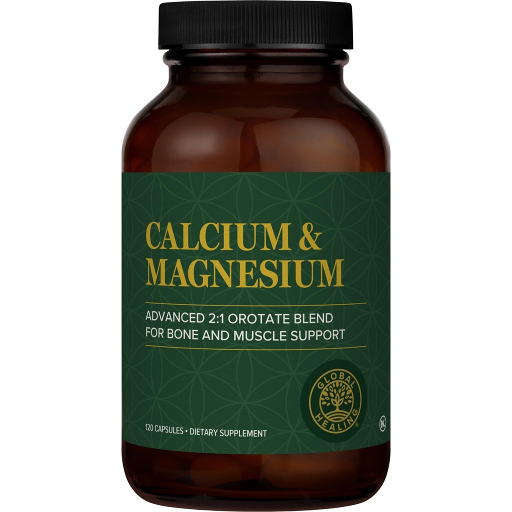 Global Healing Kalzium und Magnesium Orotat - Knochenstärke-Ergänzung für Frauen und Männer - hilft starke Zähne und Herz-Kreislauf-Gesundheit für normale Muskel-Funktion - 120 Kapseln