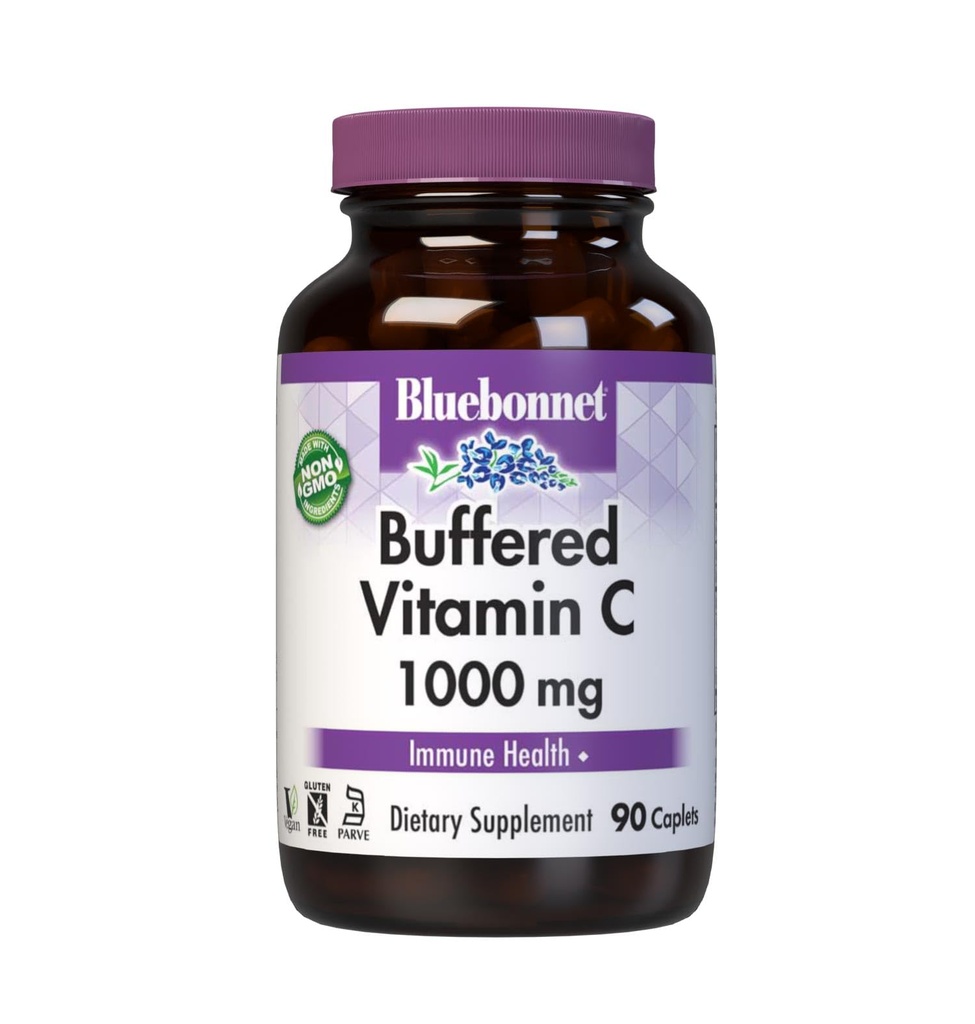 BlueBonnet Nutrition Gepuffertes Vitamin C1000 mg Gemüse Kapseln Gepuffertes Kalzium Ascorbat für Immungesundheit Soy freie Glutenfreie NonGMO Kosher Dairy Kostenlose Vegan Gemüse Kapseln, Citrus, 90 Count