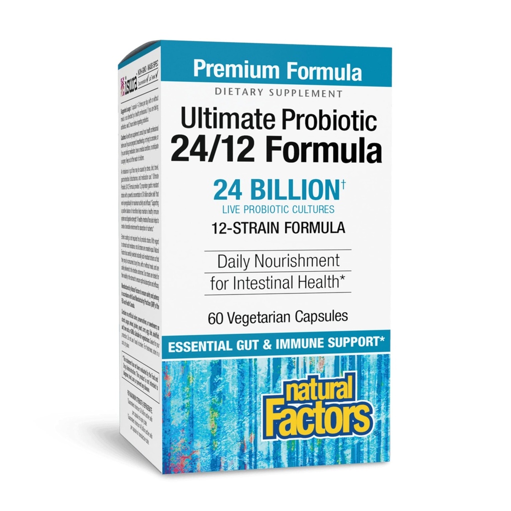 Natürliche Faktoren Ultimate Probiotic 24/12 Formel - Verdauungshilfe-Ergänzung mit Probiotika - Immunität & Gut Health Support Supplement - 60 vegetarische Kapseln (60 Servietten)