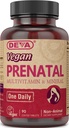 DEVA Multivitamines et suppléments minéraux prénatals véganes - Formule une fois par jour - Complexe Vitamines A, C, D, E, K, B, avec fer fondu et chélaté - 90 comprimés enduits, 1-paquet