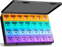 XL Large Monthly Pill Organizer 4 Wochen, 28 Tage Pill Organizer Weekly, Big Compartment with Travel Case, 7 Tage Pill Dispenser 4 Mal pro Tag, Medizin Organizer Box für Vitamin, Fischöl (Schwarz)