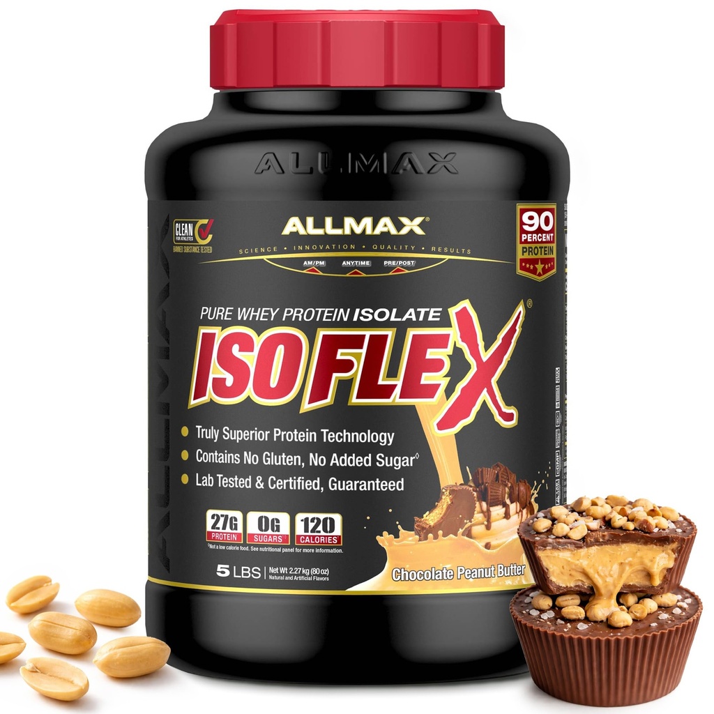 ALLMAX Nutrition - ISOFLEX Whey Protein Powder, Whey Protein Isolate, 27g Protein, Chocolate Peanut Butter, 5 Pfund