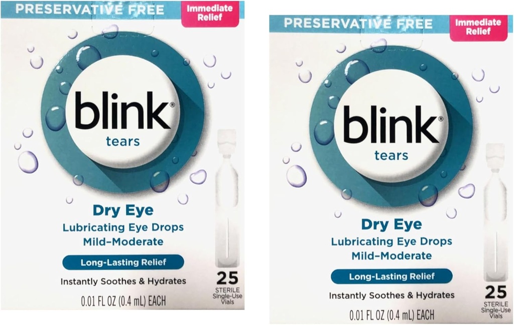 Larmes à clins Les gouttes lubrifiantes sans réserve 25 ct 0,01 fl oz EA (0,4 mL EA) (paquet de 2)