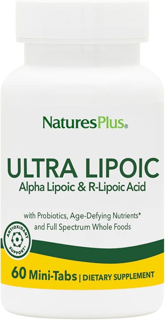 Natures Plus Ultra Lipoic - 60 Bi-Layered Mini-Tabs - Unterstützt freie Radikale Verteidigungen mit Probiotika, Nährstoffe & Ganze Lebensmittelkonzentrationen - Glutenfrei - 30 Portionen