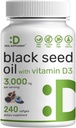 DEAL SUPPLEMENT Black Seed Oil, 240 Softgels – Kaltgepresste Nigella Sativa, Natürlich härtende Thymochinon (TQ) – Non-GMO, keine Gluten – Schwarz Cumin Seed Liquid Capsules mit Vitamin D3
