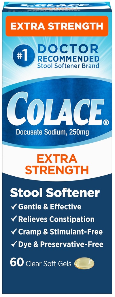 Adoucisseur de tabouret extra-fort pour un soulagement de constipation efficace doux, marque #1 recommandée par le médecin, 250 mg Capsules de docusate, 60 Compte (paquet de 1)