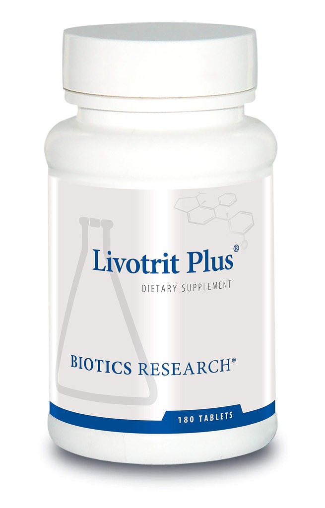Recherche en biotique Livotrit Plus Livor Cleanse and Detox Support Supplément Mélange naturel non OGM à base de plantes avec chardon 180 comprimés