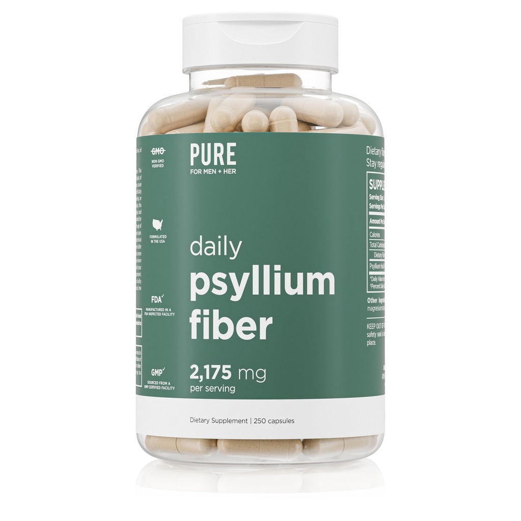 Rein für Männer Tägliche Psyllium Husk Faser-Ergänzung Rein für Ihre | Verdauungsregularität & Gut Gesundheit Unterstützung | lösliches Faserpulver, 2,175mg pro Servieren | 250 Kapseln