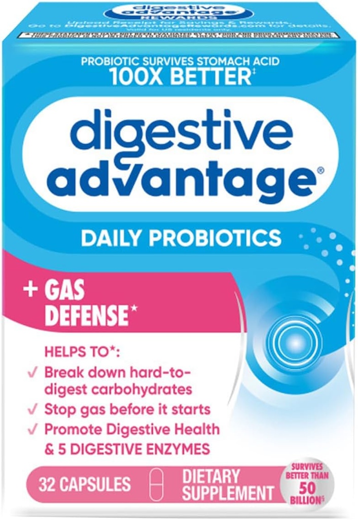 Avantage digestif Enzymes à action rapide + Probiotique quotidien prévenir le gaz et briser les particules alimentaires 32 capsules de comptage