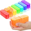 Family Pack Weekly (7 Tage) Travel Pill Organizer, 2/3/4 Mal pro Tag, Doppel-Sided Eröffnungsdesign, Tragbare Pille Box für die Behandlung / Vitamine / Fliegenöle (7 Rainbow Variable Grids)