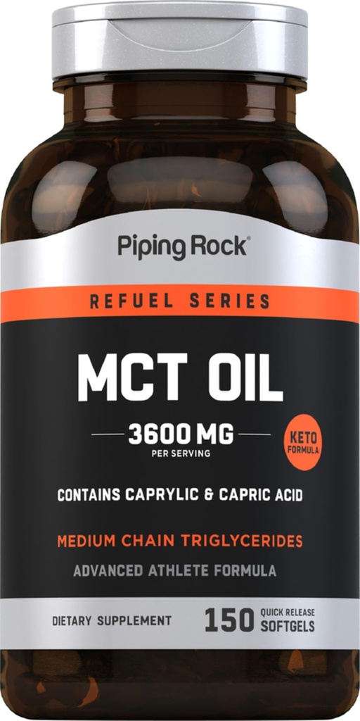 Pipeping Rock MCT Oil Softgel Capsules $ 3600mg $ 150 Pills $ Keto-Approuvé $ Non-OGM, Supplément sans gluten