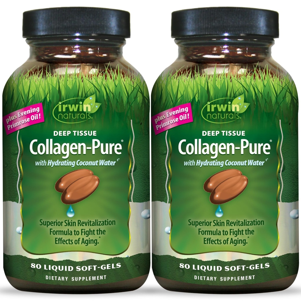 Irwin Naturals Collagène-Pure de tissu profond – 80 liquides Soft-Gels – collagène hydrolysé avancé + articulaire et nourissement de la peau - 2 paquets