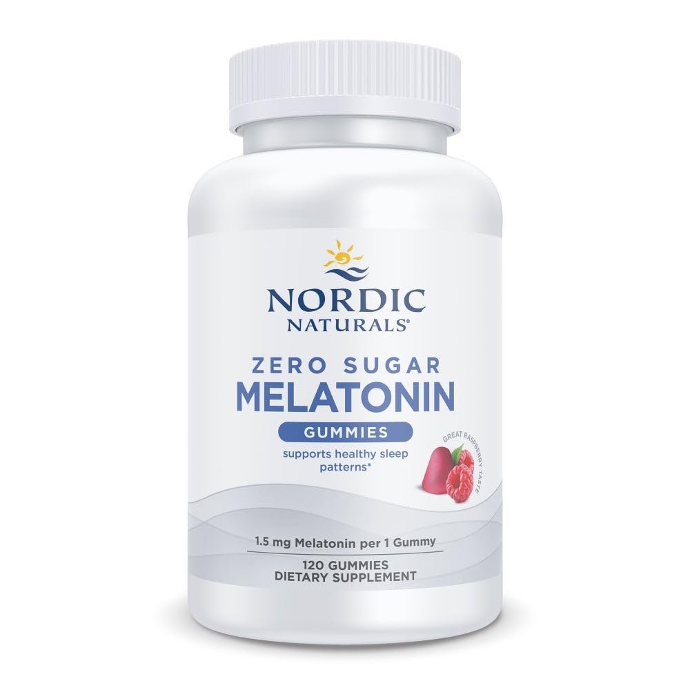 Nordic Naturals Zéro sucre Mélatonine Gommies, framboise - 120 Gommies - 1,5 mg Mélatonine - Grand goût - Sommeil reposant, soutien antioxydant - Non-OGM, végétalien - 120 portions
