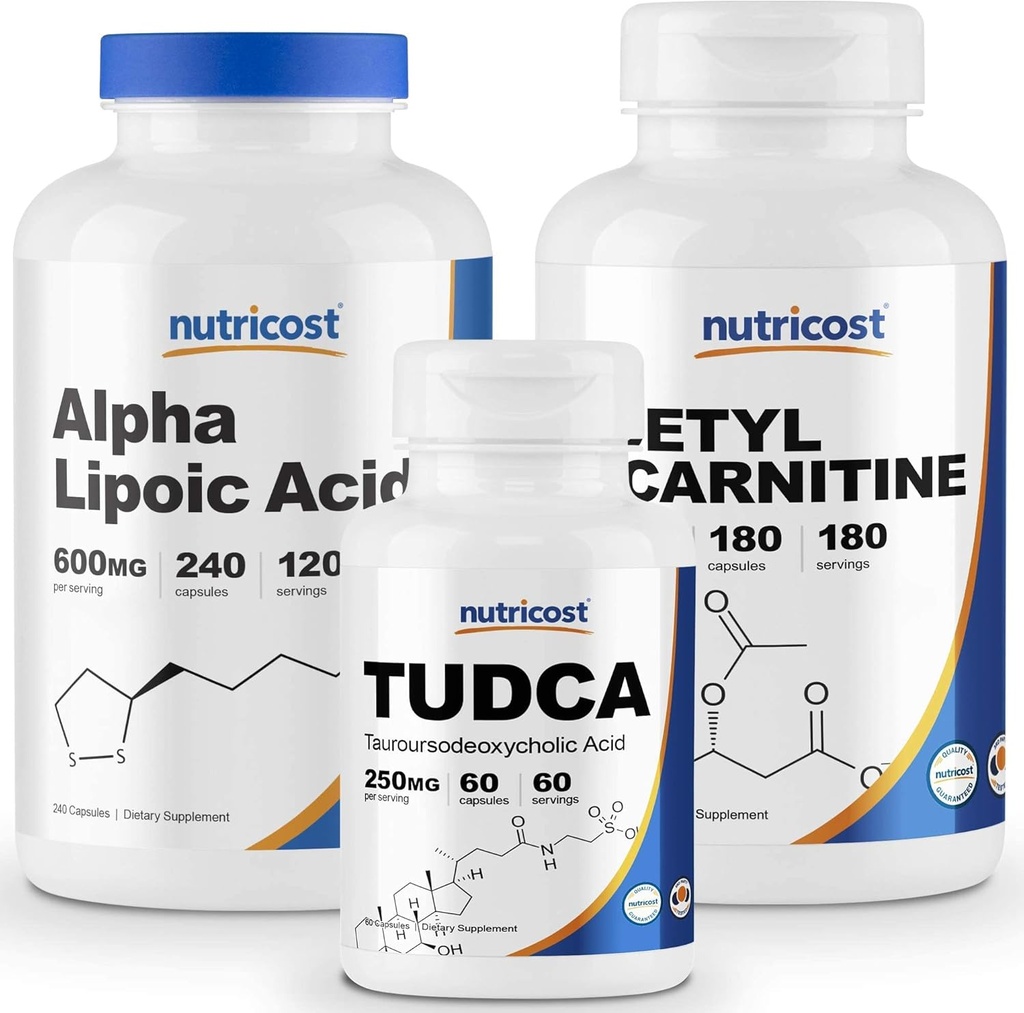 Nutricost Alpha Lipoic Acid 600mg, 240 Caps & Tudca 250mg, 60 Caps & Acetyl L-Carnitin 500mg, 180 Caps