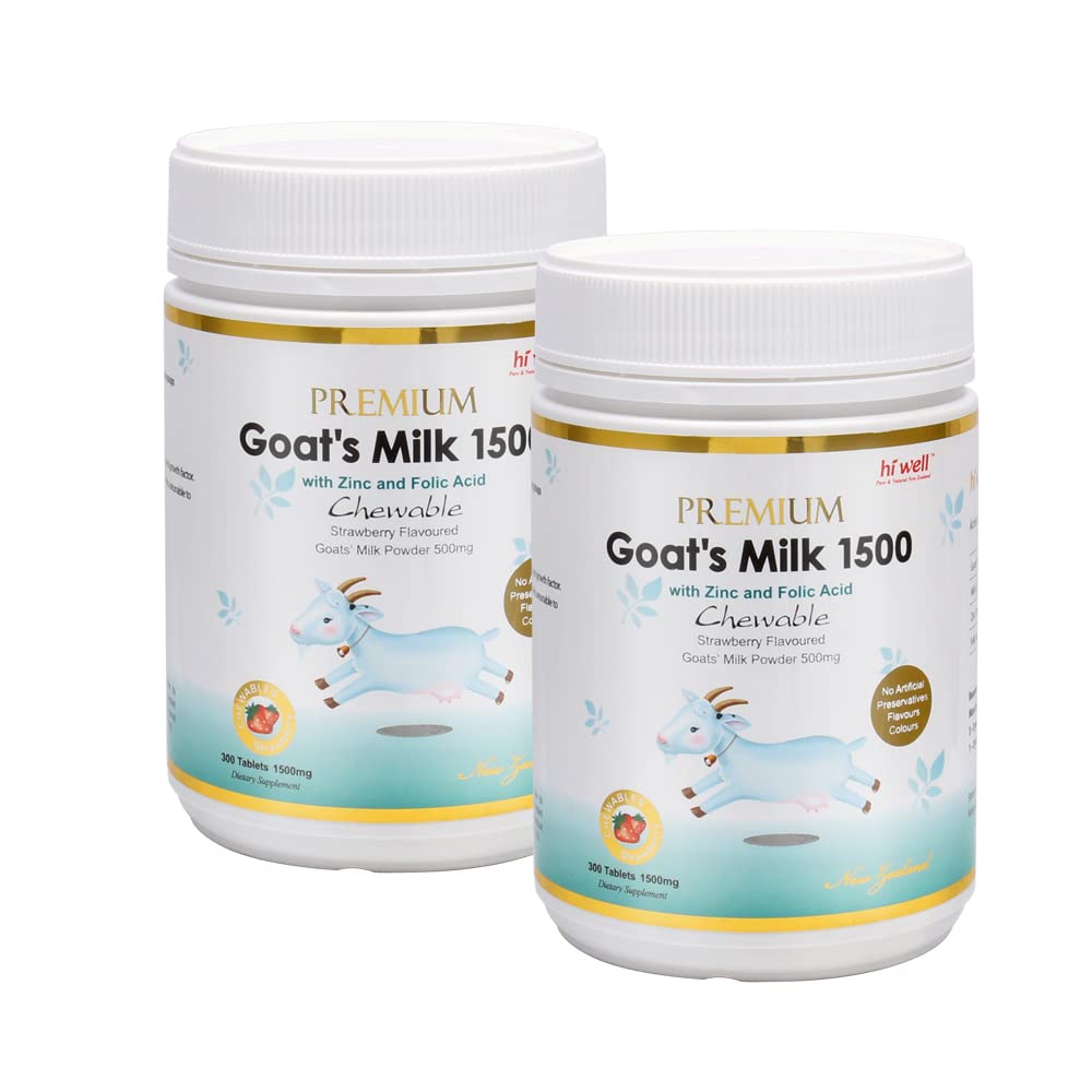 (Pack von 2) Hi Well Premium Ziegenmilch 1500 300Tablets Erdbeere