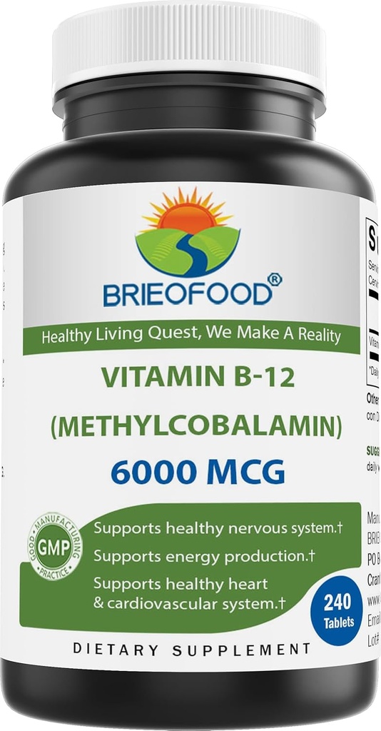 Brieofood Vitamin B-12 (Methycoballamin) 6000 mcg- 240 Tabletten. Nicht-GVO und Glutenfrei