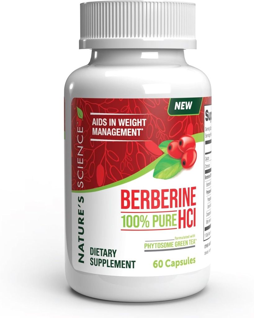 Nature's Science Berberine HCL mit Phytosome Green Tea für Gewichtsmanagement, 100% reine klinische Klasse Berberine HCL für bessere Absorption - Hilft Stoffwechsel, hält Full for Longer - 60 Caps