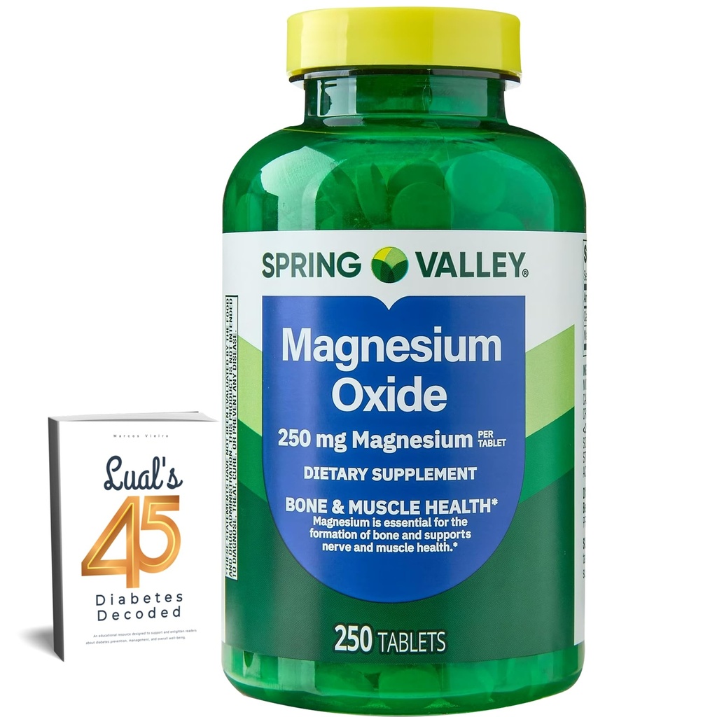 Spring Valley Magnésium 250mg 250 Comte, os et santé musculaire, meilleur supplément de magnésium pour les femmes, supplément diététique avec 45 diabète décodé de Lual