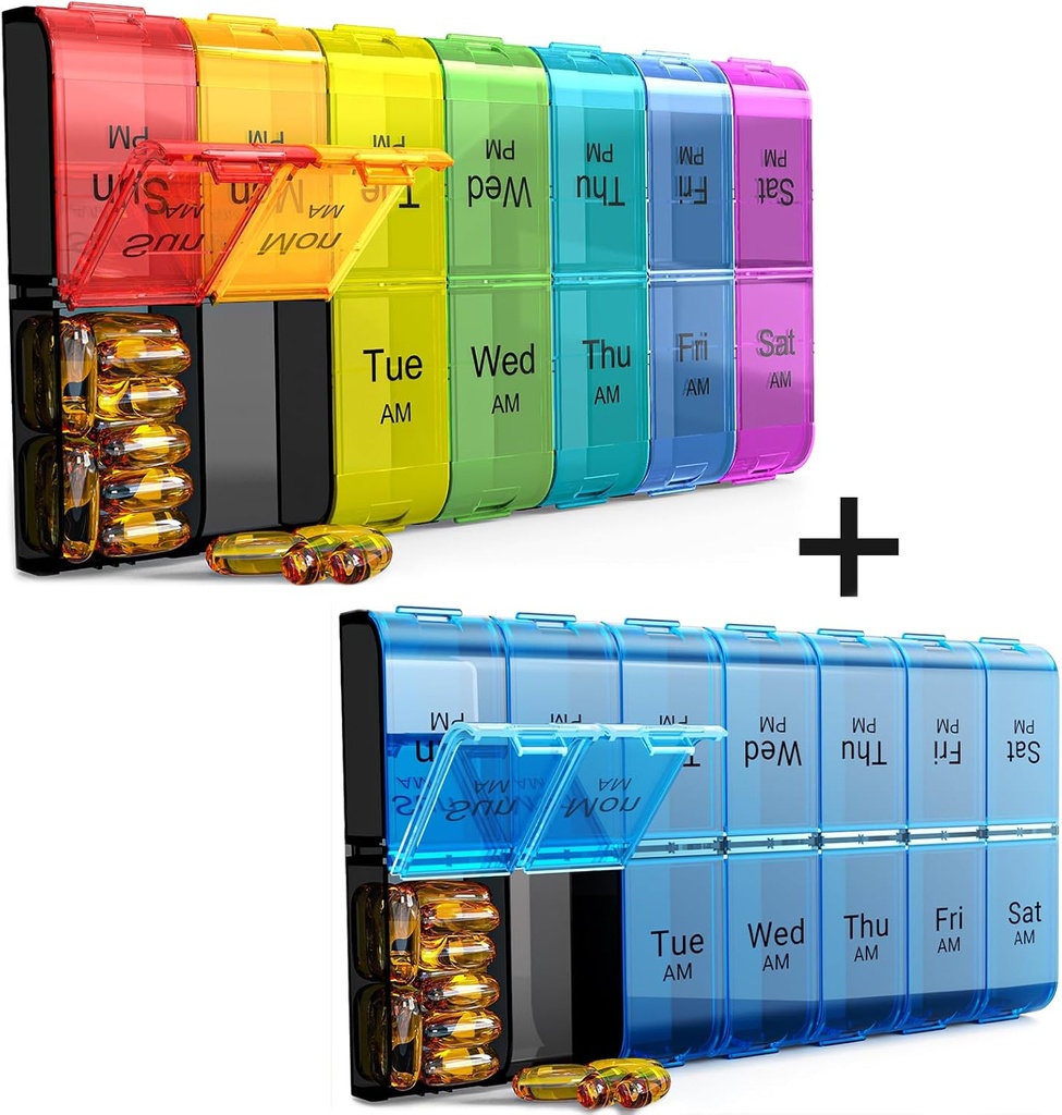 Extra Large Pill Organizer 2 fois par jour, hebdomadaire XL AM PM Pill Case, 7 jours Pill Box Deux fois par jour